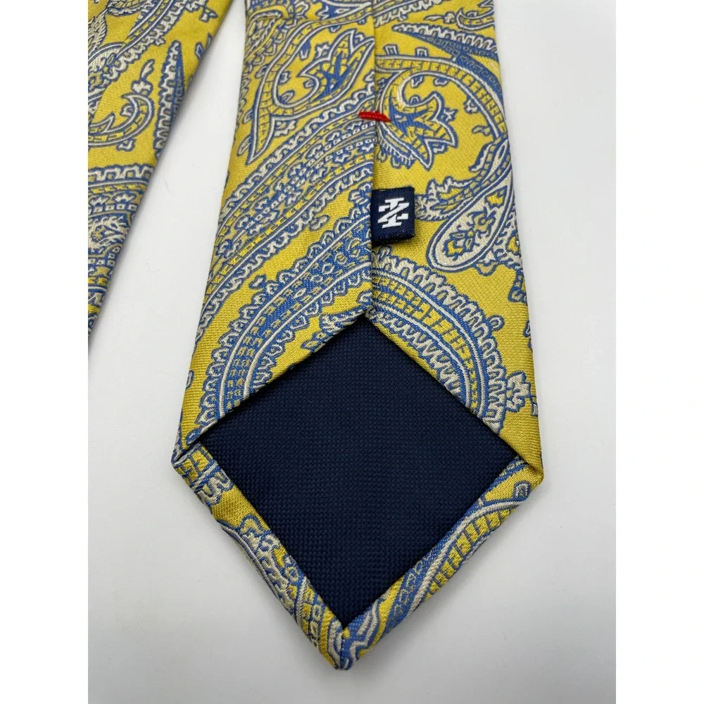 IZOD Mens Silk Tie Yellow Blue White Paisley Woven Pattern Classic Necktie